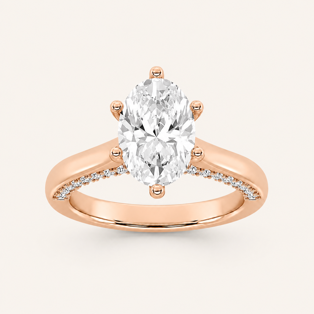 1.25 CT Oval Cut Lab Grown Diamond Tulip Motif Accented Solitaire Ring