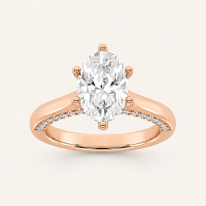 2.00 CT Oval Cut Lab Grown Diamond Tulip Motif Accented Solitaire Ring