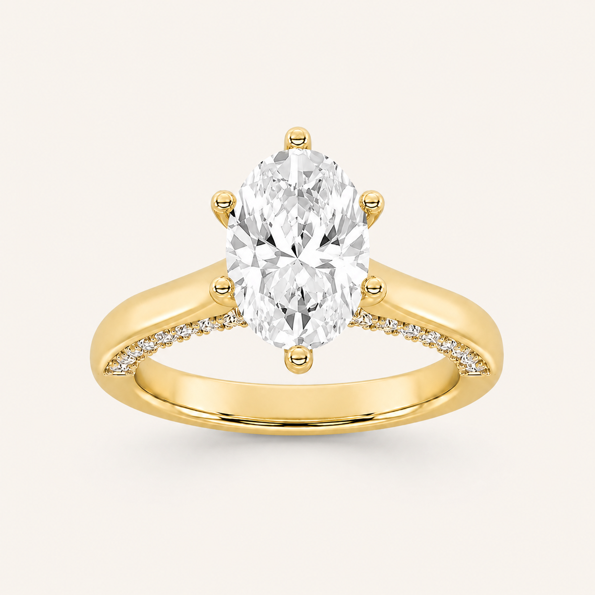 2.00 CT Oval Cut Lab Grown Diamond Tulip Motif Accented Solitaire Ring