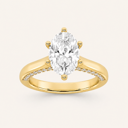 2.00 CT Oval Cut Lab Grown Diamond Tulip Motif Accented Solitaire Ring