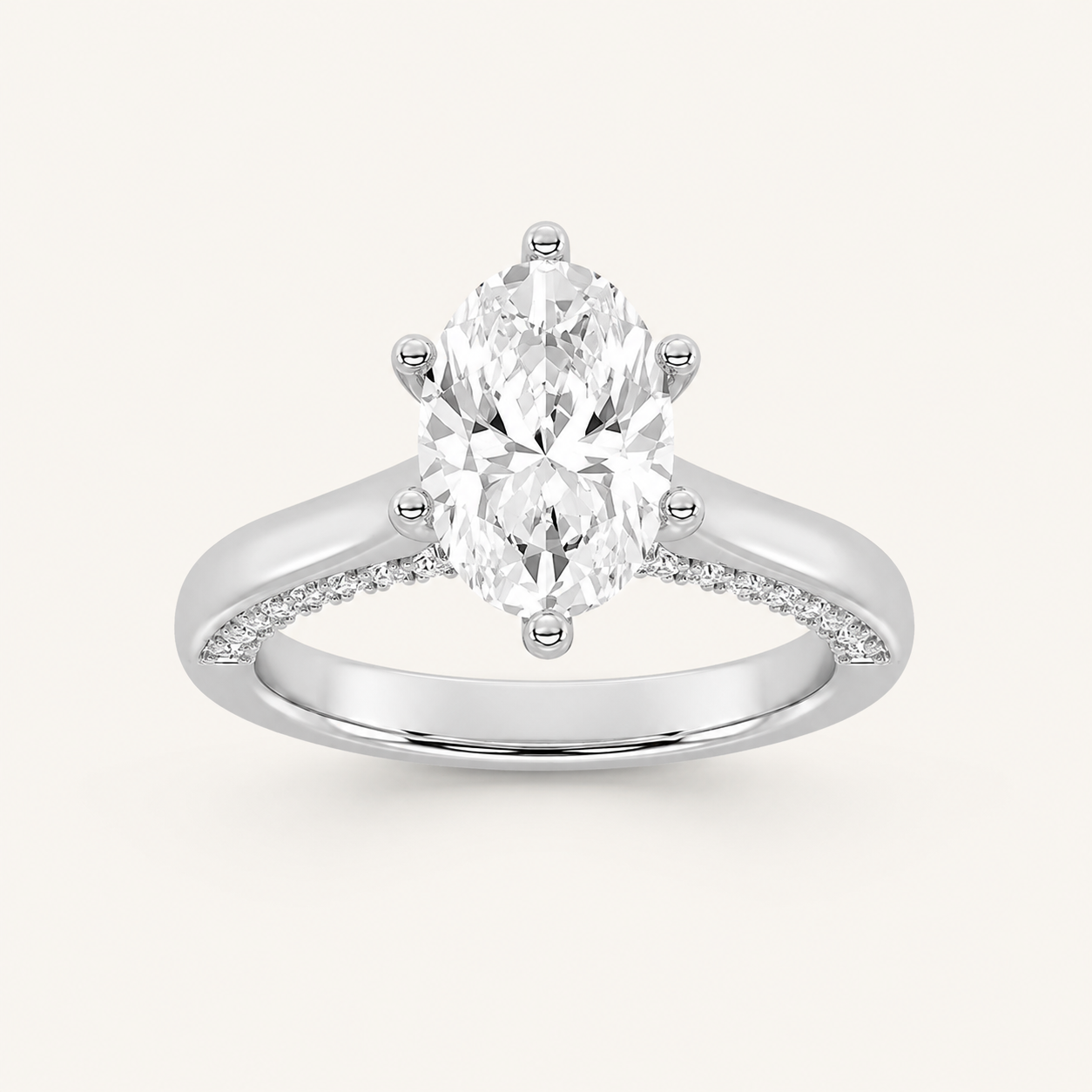 1.25 CT Oval Cut Lab Grown Diamond Tulip Motif Accented Solitaire Ring