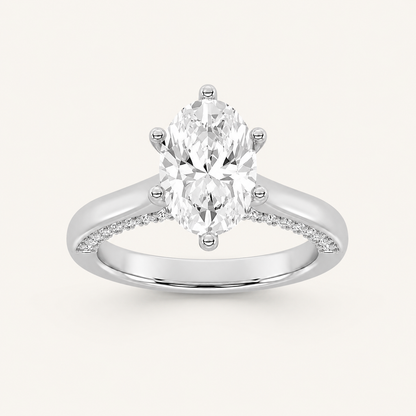1.25 CT Oval Cut Lab Grown Diamond Tulip Motif Accented Solitaire Ring