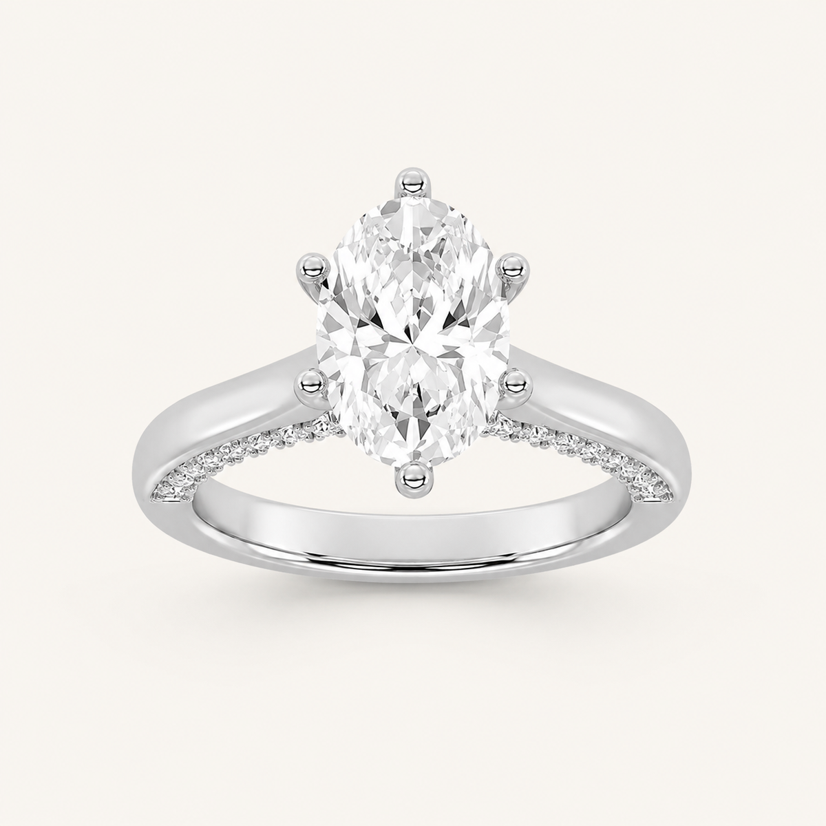 2.00 CT Oval Cut Lab Grown Diamond Tulip Motif Accented Solitaire Ring