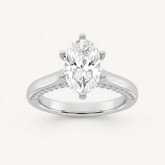 2.00 CT Oval Cut Lab Grown Diamond Tulip Motif Accented Solitaire Ring