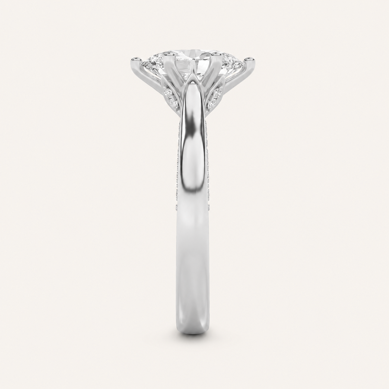 1.25 CT Oval Cut Lab Grown Diamond Tulip Motif Accented Solitaire Ring