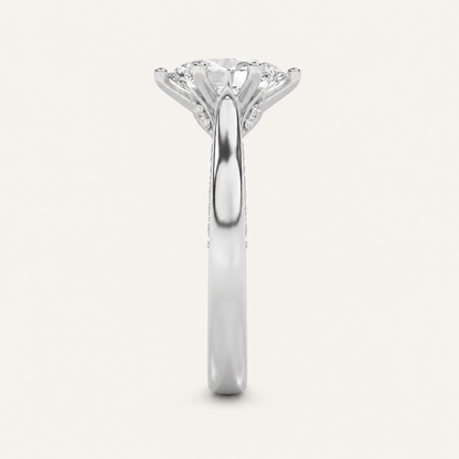 1.25 CT Oval Cut Lab Grown Diamond Tulip Motif Accented Solitaire Ring