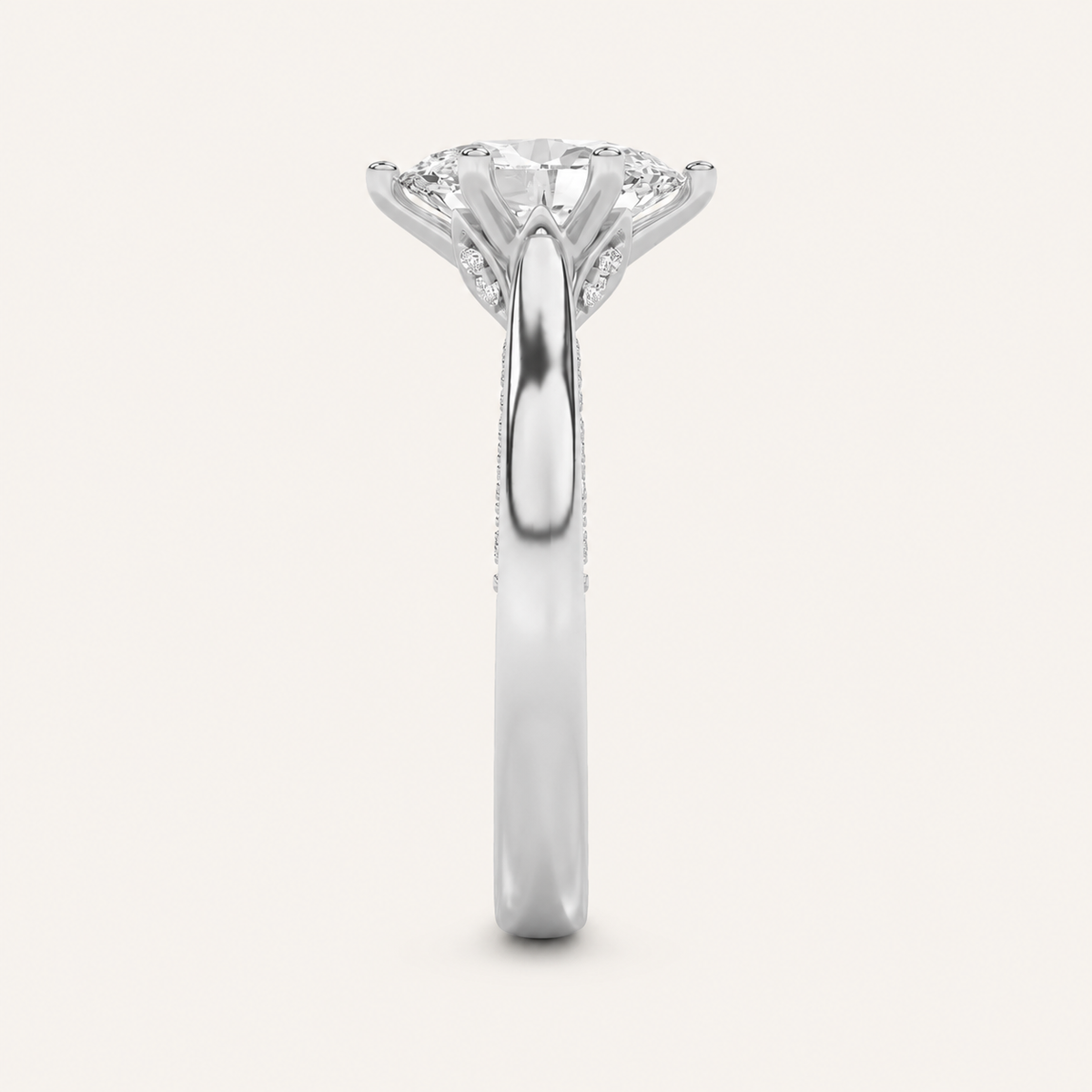 2.00 CT Oval Cut Lab Grown Diamond Tulip Motif Accented Solitaire Ring