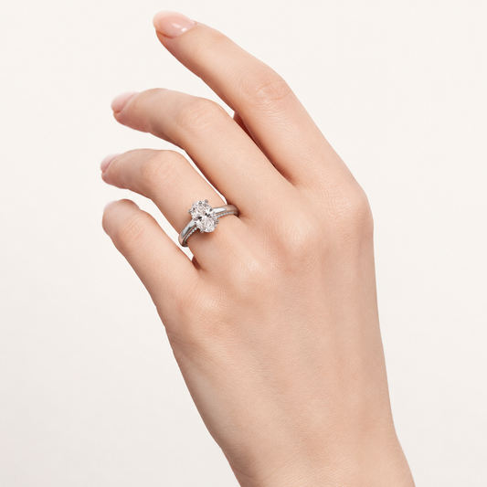 2.00 CT Oval Cut Lab Grown Diamond Tulip Motif Accented Solitaire Ring