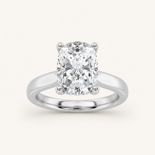 2.00 CT Elongated Cushion Cut Lab Grown Diamond Classic Cathedral Shank Solitaire Ring