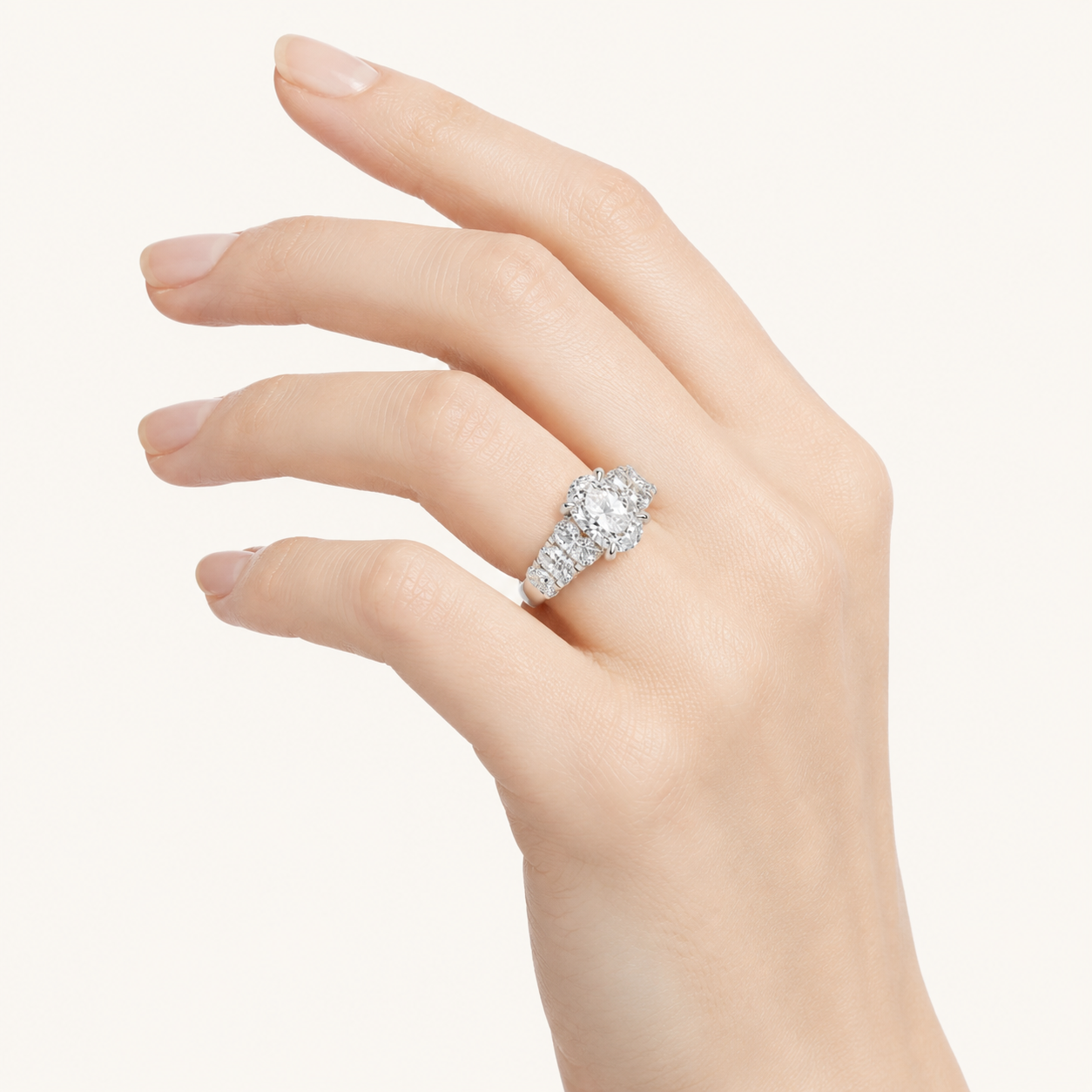 4.00 CT Oval Cut Lab Grown Diamond Bold Accented Cluster Ring