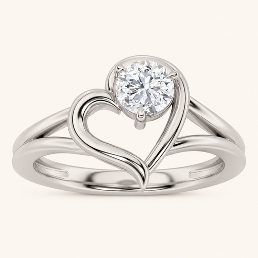 0.5CT Round Cut Lab Grown Diamond Heart Shaped Solitaire Ring