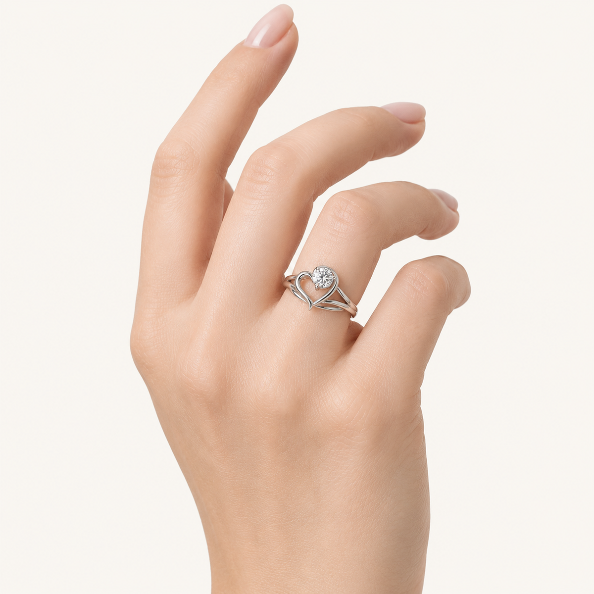 0.5CT Round Cut Lab Grown Diamond Heart Shaped Solitaire Ring
