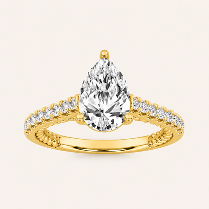 2.00 CT Pear Cut Lab Grown Diamond Two Tone Accented Rope Design Engagement Ring