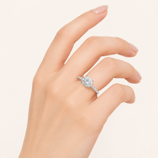 1.5CT Elongated Cushion Cut Lab Grown Diamond East West Accented Ring
