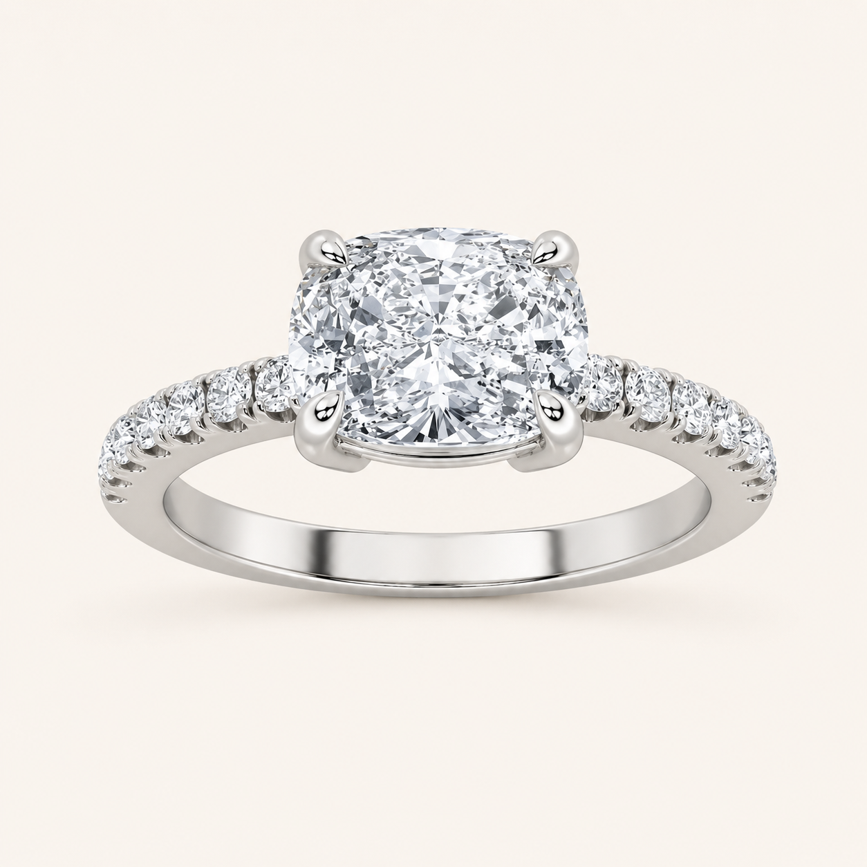 1.5CT Elongated Cushion Cut Lab Grown Diamond East West Accented Ring