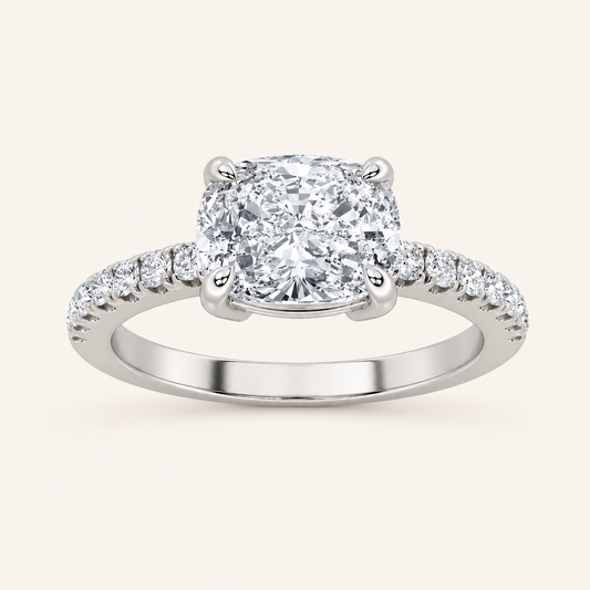 1.5CT Elongated Cushion Cut Lab Grown Diamond East West Accented Ring