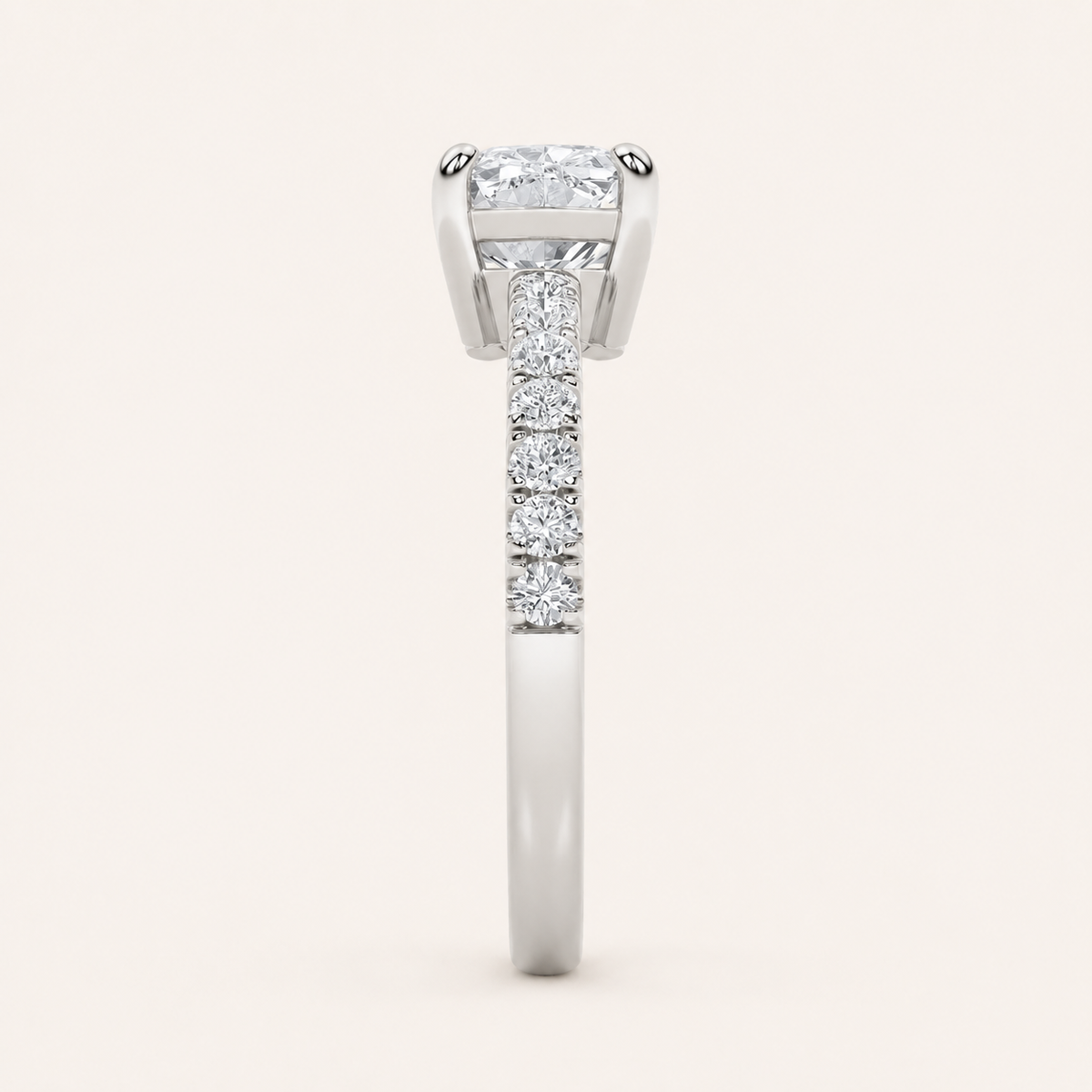 1.5CT Elongated Cushion Cut Lab Grown Diamond East West Accented Ring