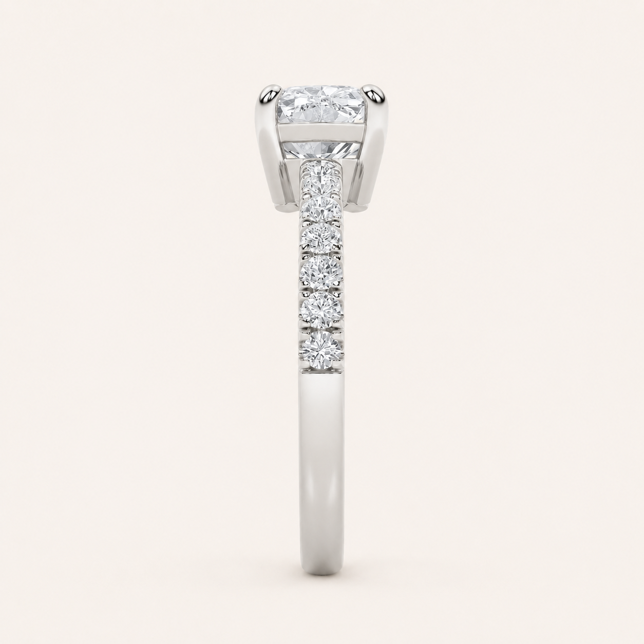 1.5CT Elongated Cushion Cut Lab Grown Diamond East West Accented Ring