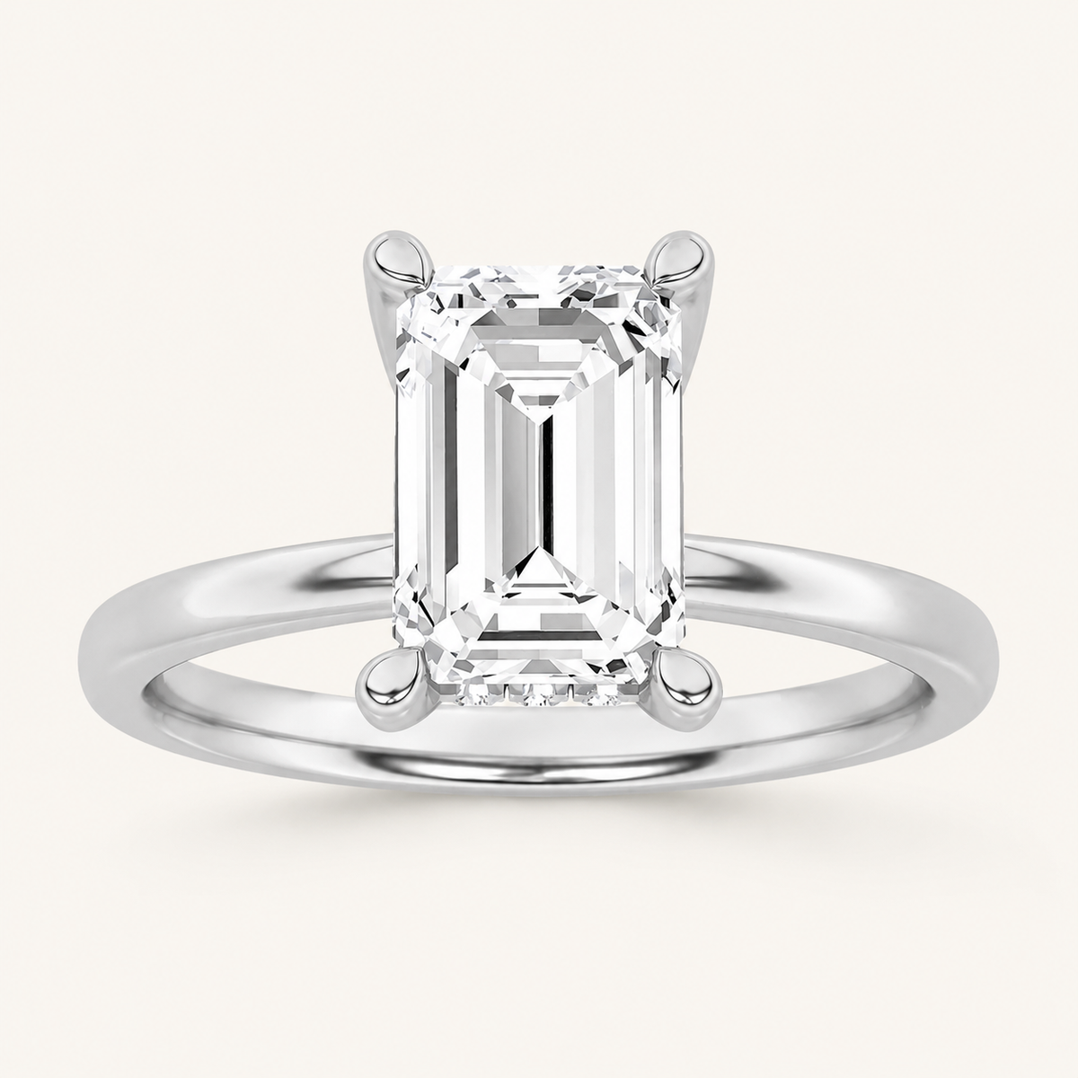 2CT Emerald Cut Lab Grown Diamond Halo Petite Shank Ring