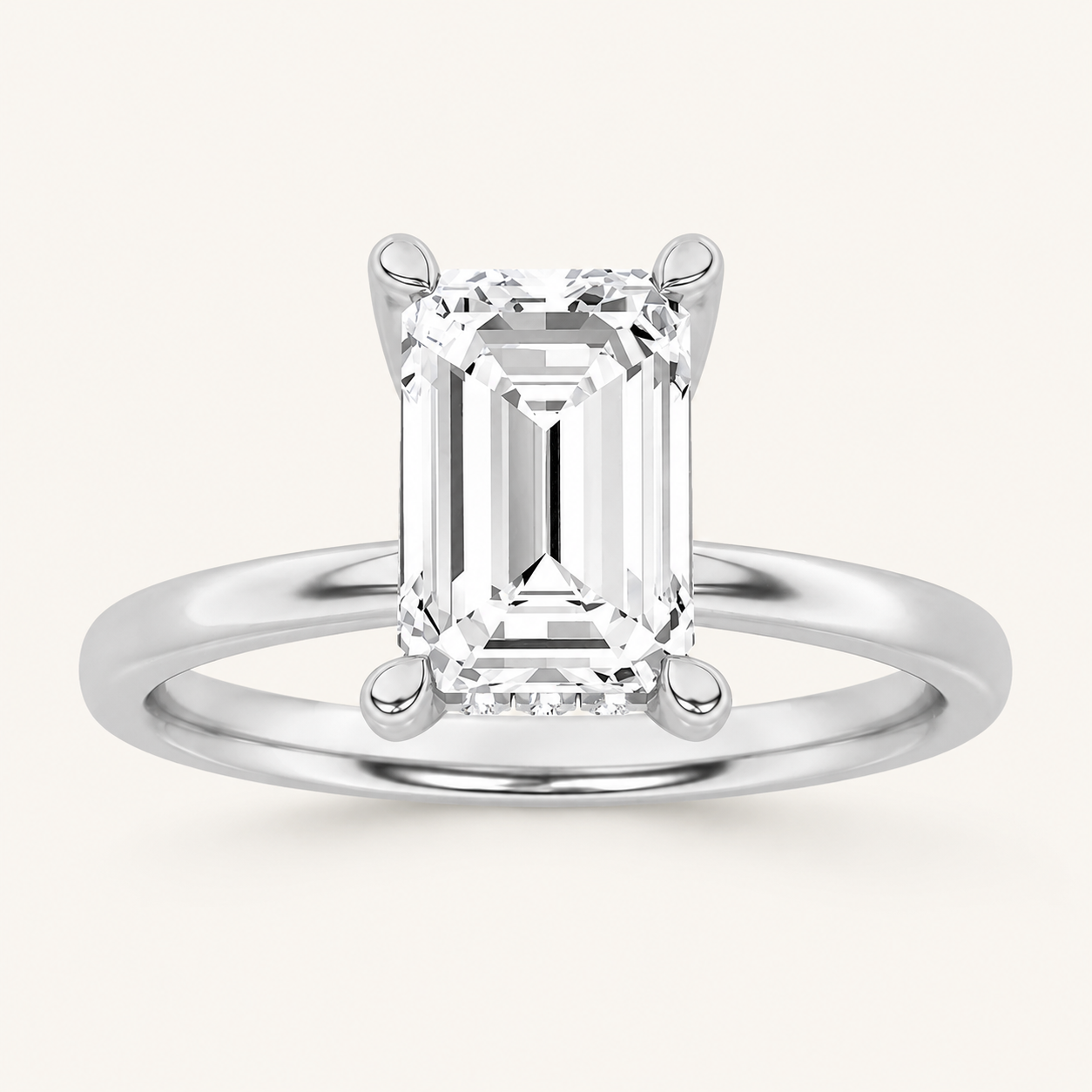 2CT Emerald Cut Lab Grown Diamond Halo Petite Shank Ring