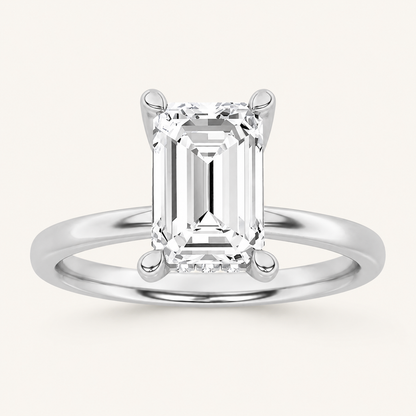2CT Emerald Cut Lab Grown Diamond Halo Petite Shank Ring