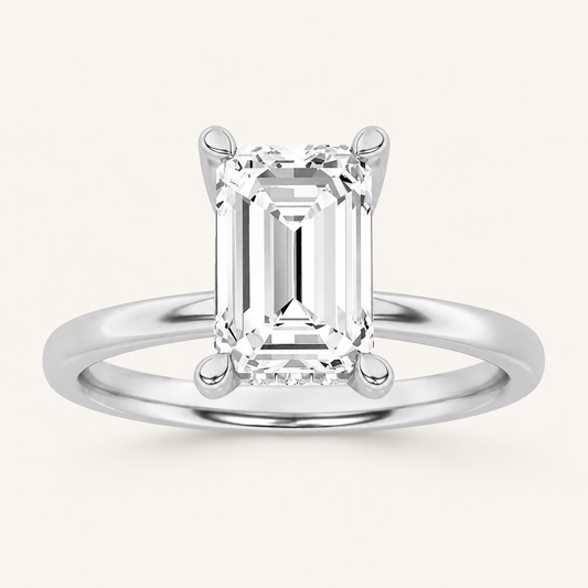 2CT Emerald Cut Lab Grown Diamond Halo Petite Shank Ring