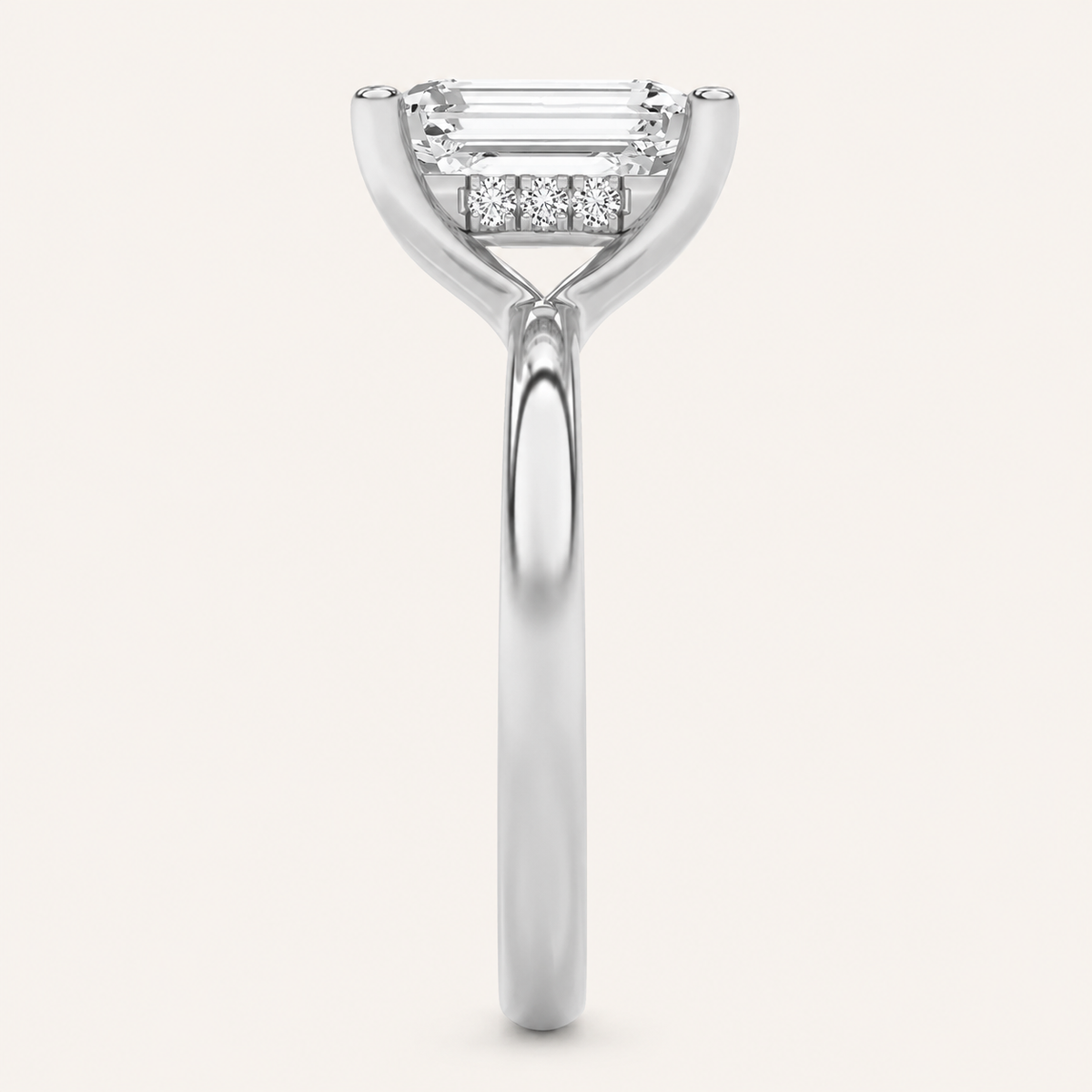 2CT Emerald Cut Lab Grown Diamond Halo Petite Shank Ring