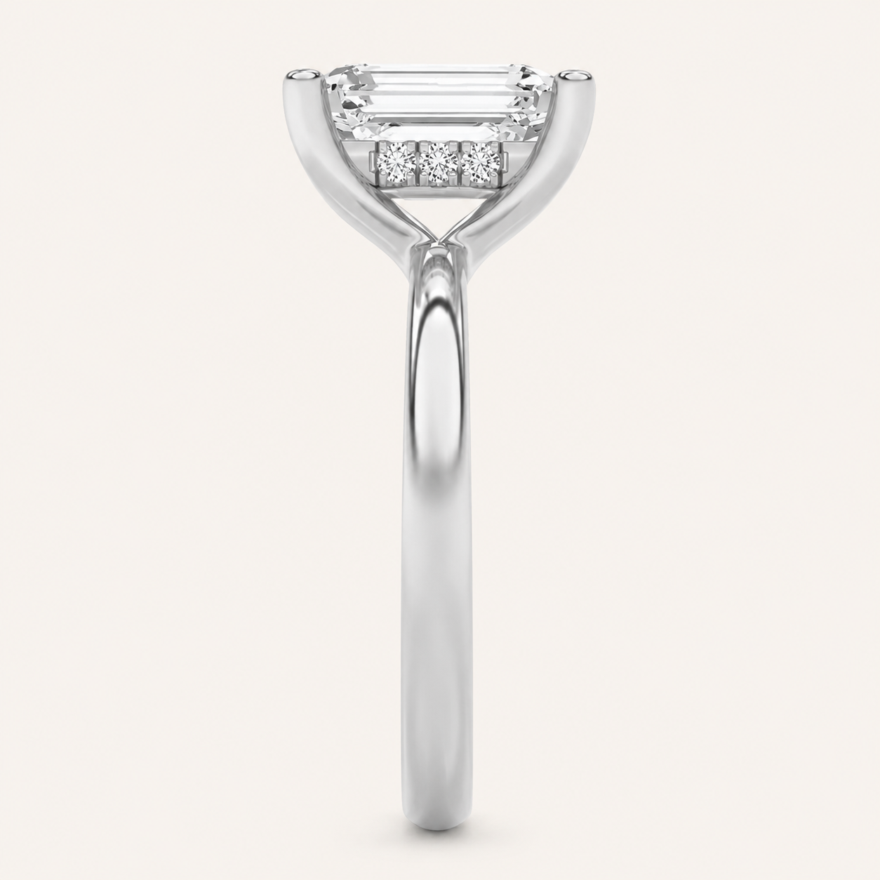 2CT Emerald Cut Lab Grown Diamond Halo Petite Shank Ring