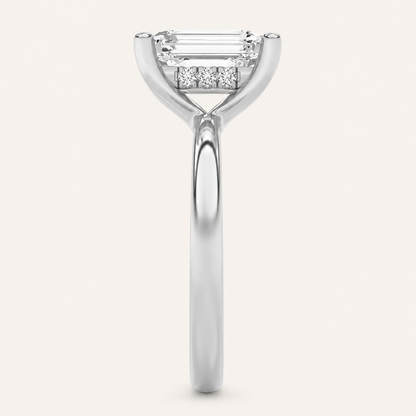 2CT Emerald Cut Lab Grown Diamond Halo Petite Shank Ring