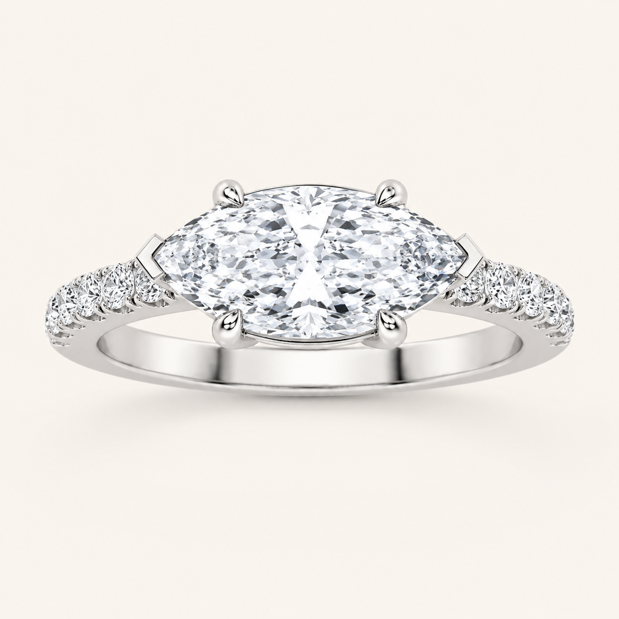 1.5CT Marquise Cut Lab Grown Diamond East West Accented Ring