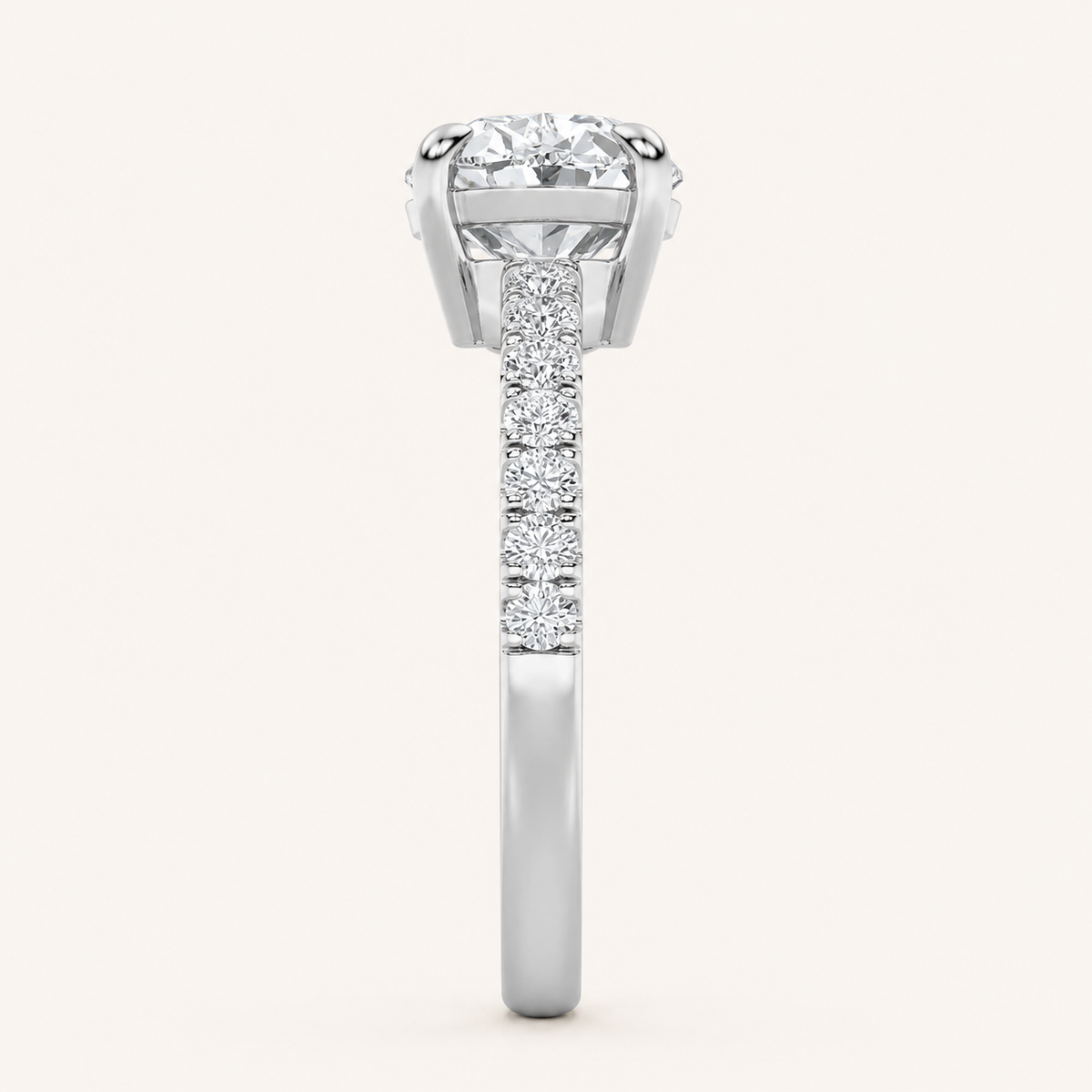 1.5CT Oval Cut Lab Grown Diamond Accented Side Stone Ring