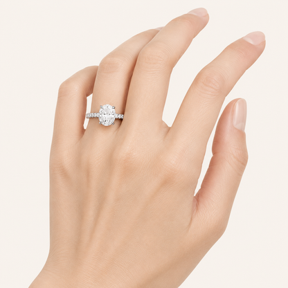 1.5CT Oval Cut Lab Grown Diamond Accented Side Stone Ring