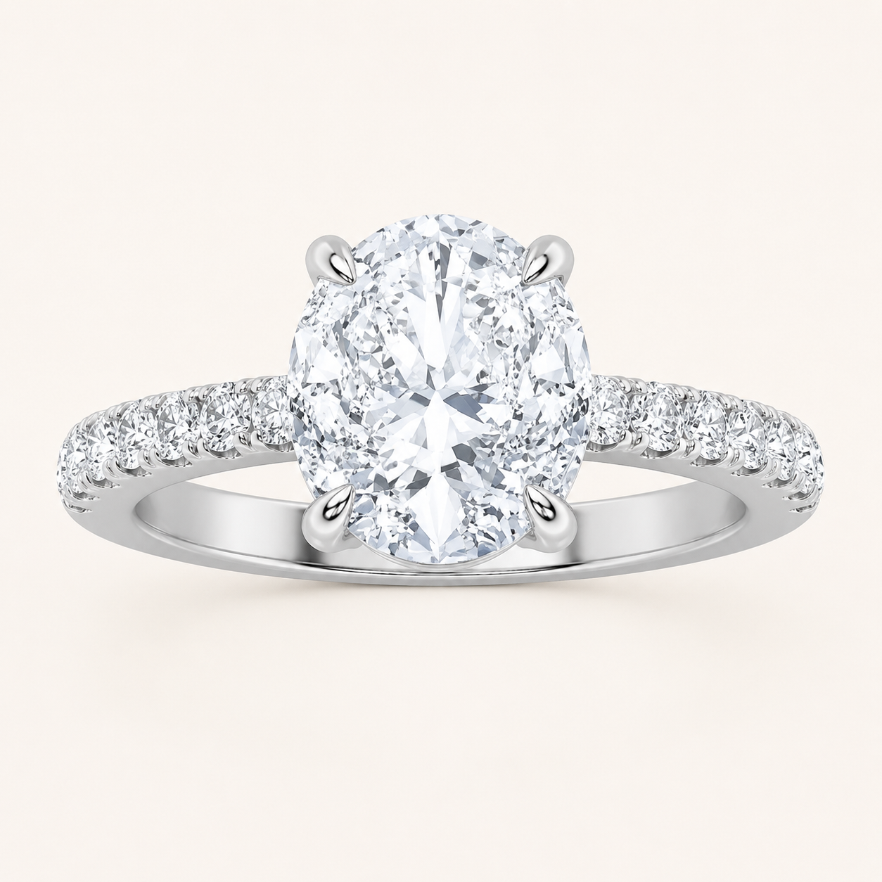 1.5CT Oval Cut Lab Grown Diamond Accented Side Stone Ring