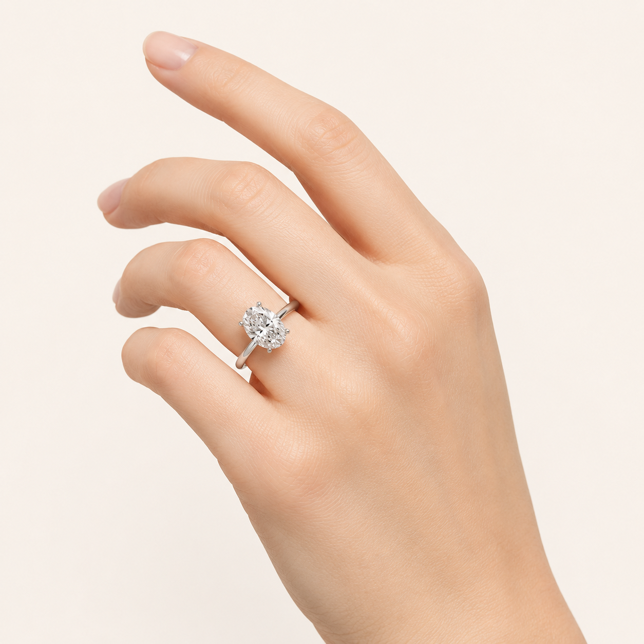 2CT Oval Cut Lab Grown Diamond Halo Petite Shank Solitaire Ring