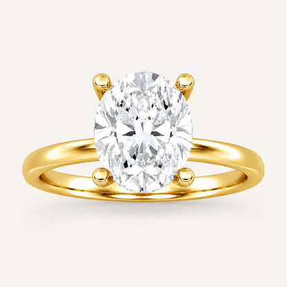 2CT Oval Cut Lab Grown Diamond Halo Petite Shank Solitaire Ring