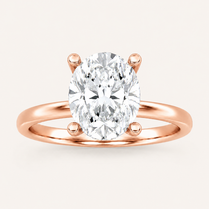 2CT Oval Cut Lab Grown Diamond Halo Petite Shank Solitaire Ring