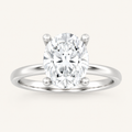 2CT Oval Cut Lab Grown Diamond Halo Petite Shank Solitaire Ring