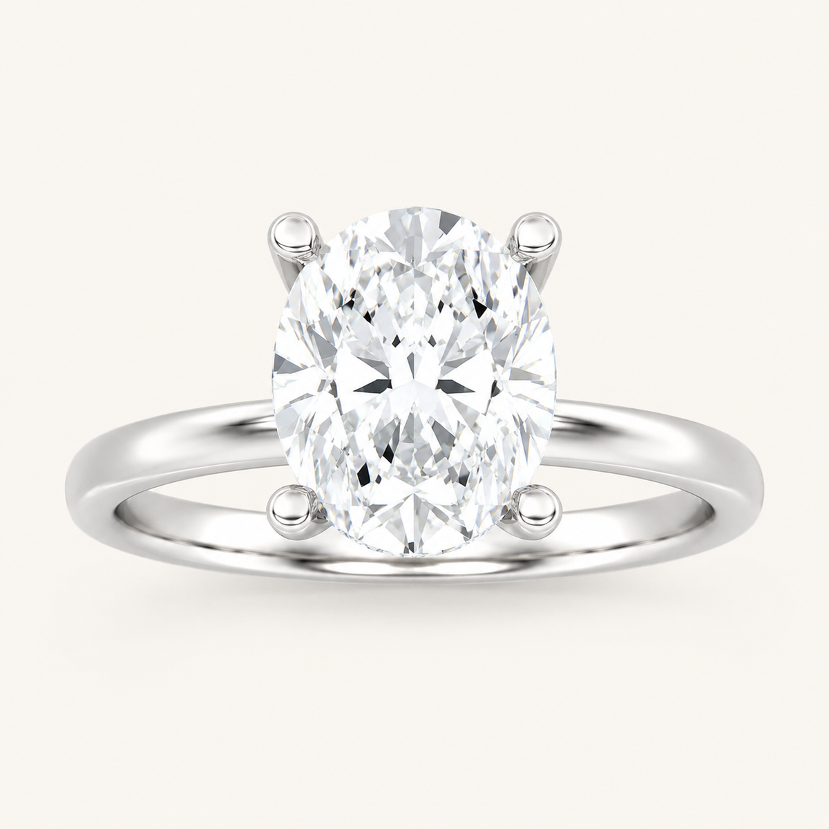 2CT Oval Cut Lab Grown Diamond Halo Petite Shank Solitaire Ring