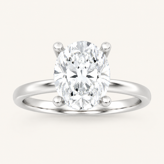 2CT Oval Cut Lab Grown Diamond Halo Petite Shank Solitaire Ring