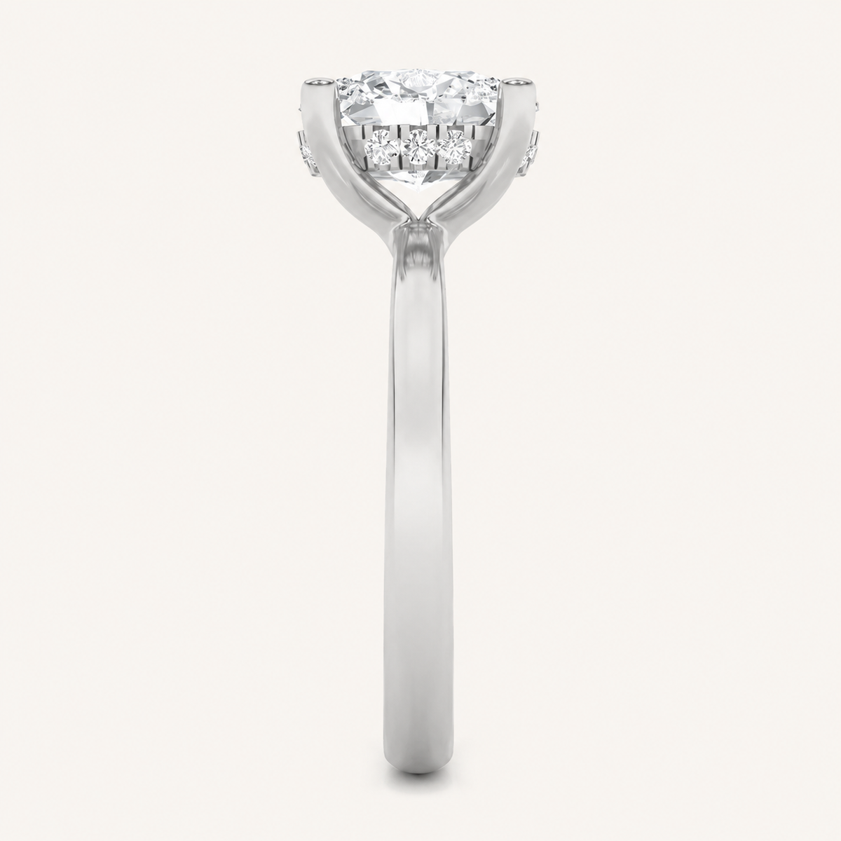 2CT Oval Cut Lab Grown Diamond Halo Petite Shank Solitaire Ring