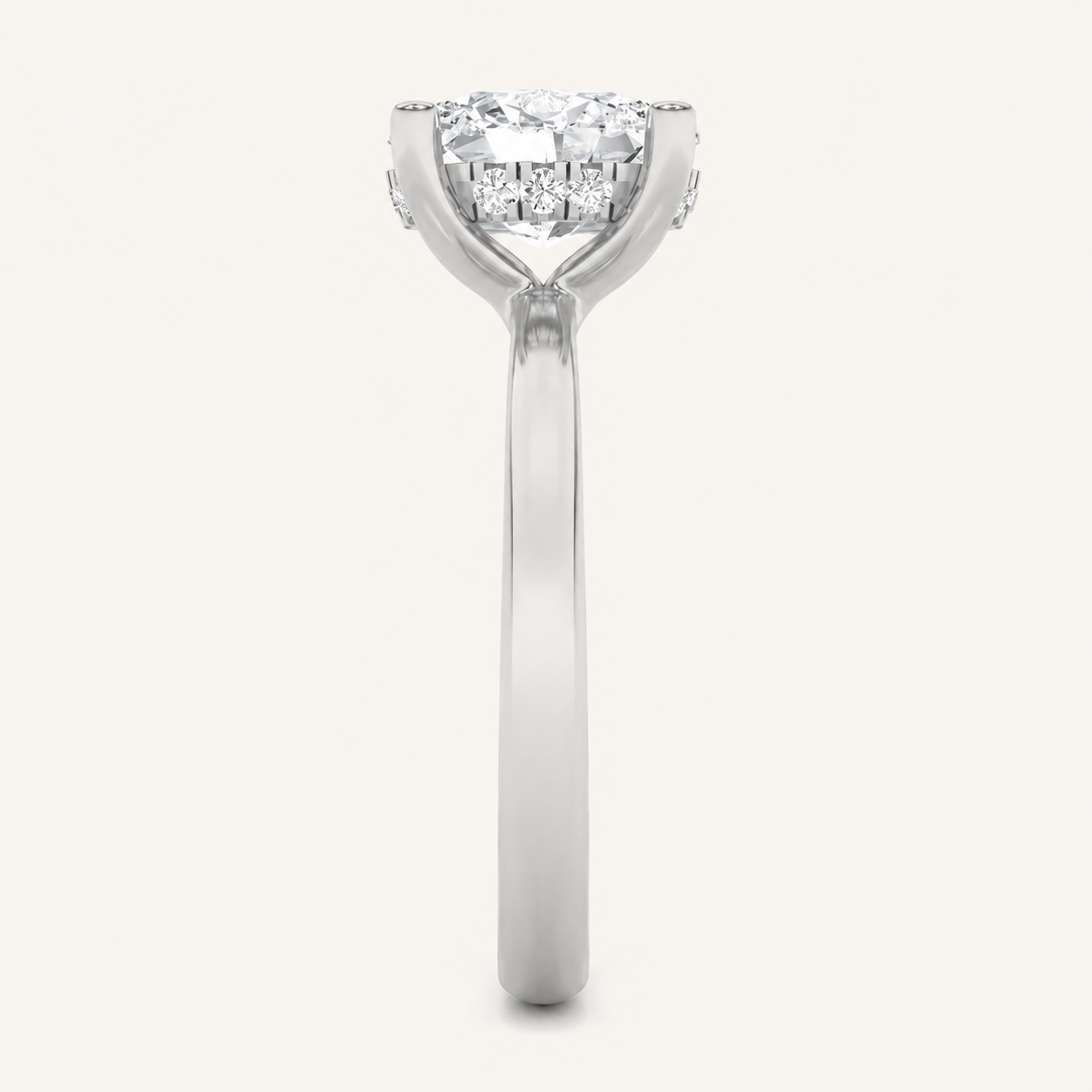 2CT Oval Cut Lab Grown Diamond Halo Petite Shank Solitaire Ring