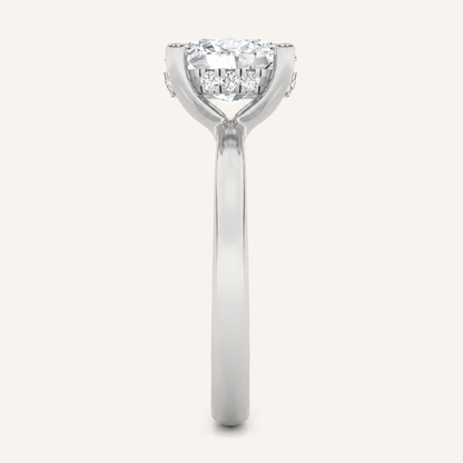 2CT Oval Cut Lab Grown Diamond Halo Petite Shank Solitaire Ring