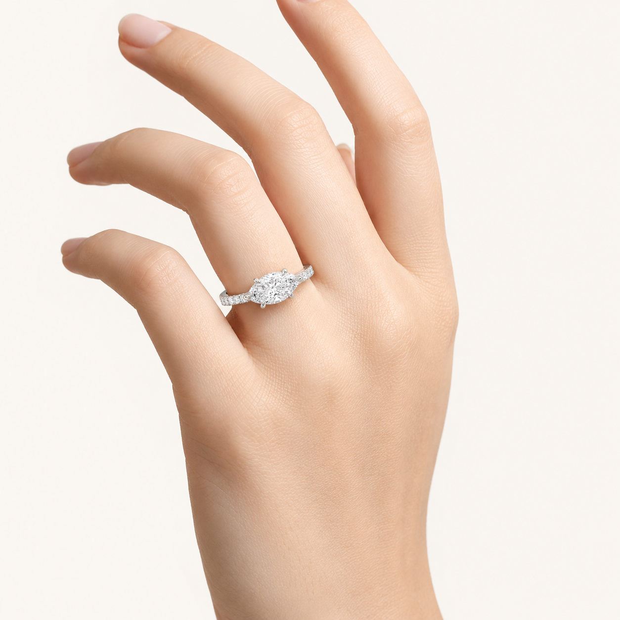 1.5CT Pear Cut Lab Grown Diamond East West Accented Ring