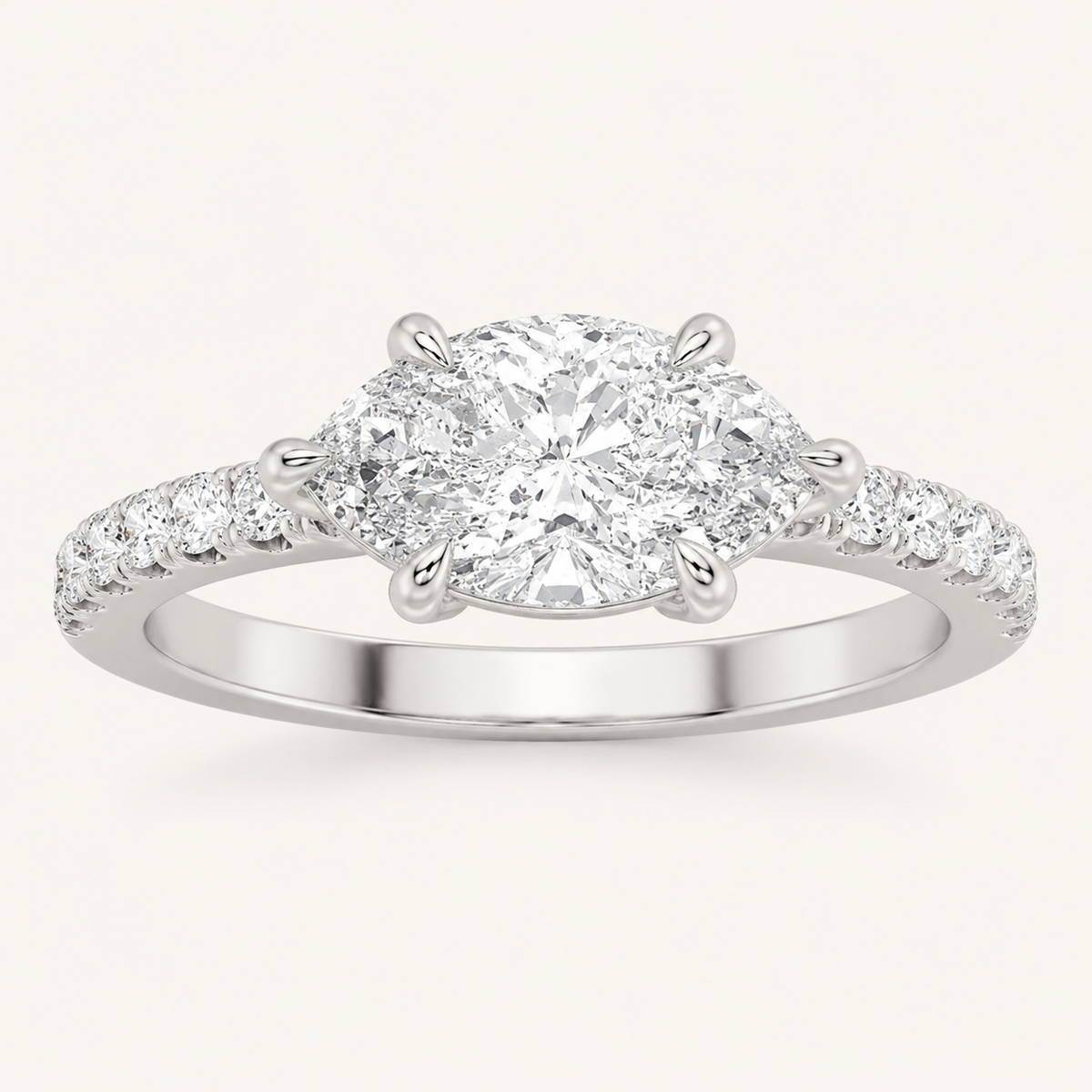 1.5CT Pear Cut Lab Grown Diamond East West Accented Ring