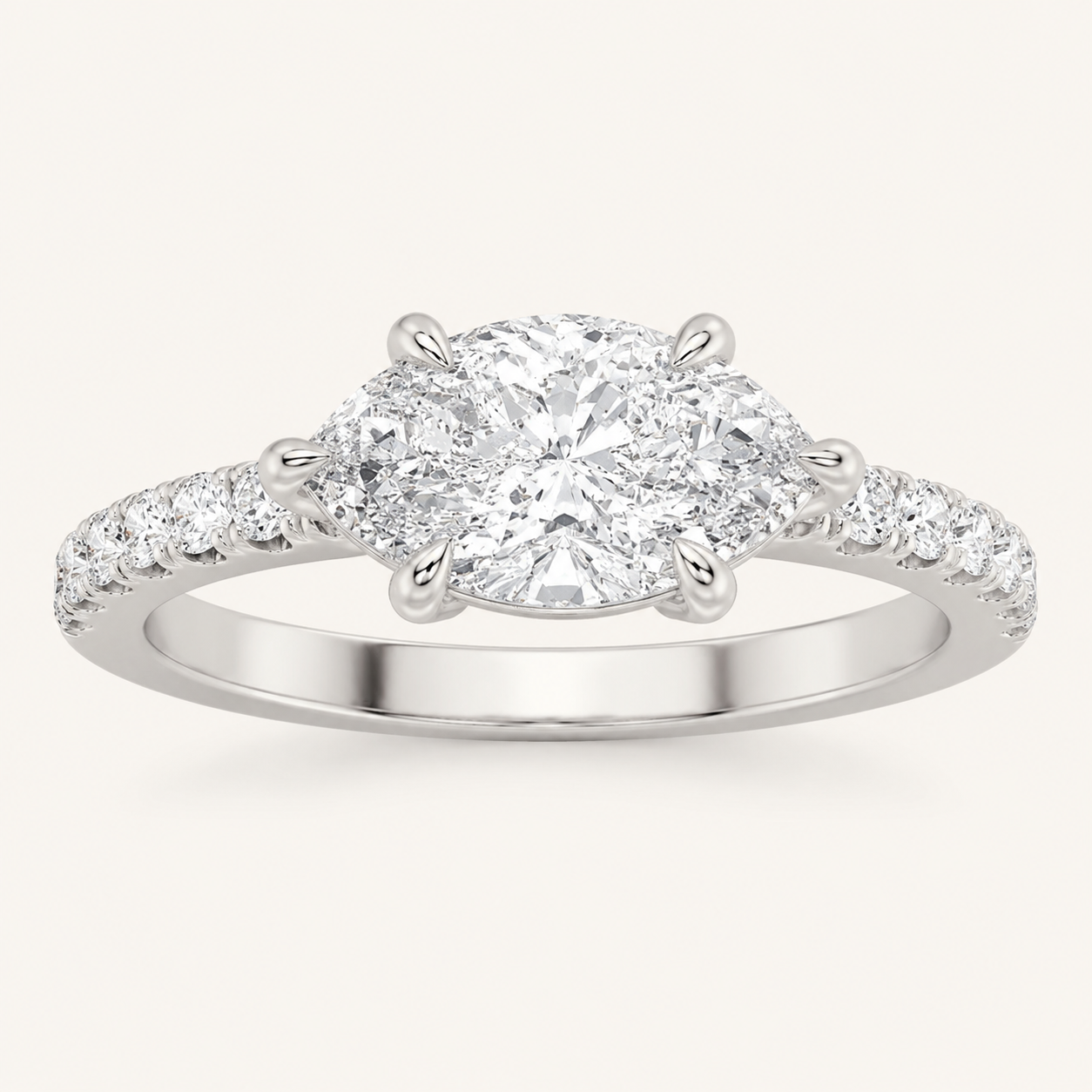1.5CT Pear Cut Lab Grown Diamond East West Accented Ring