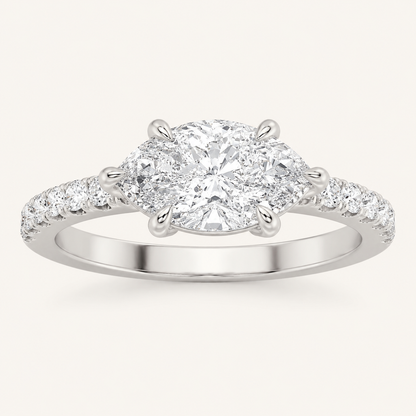 1.5CT Pear Cut Lab Grown Diamond East West Accented Ring