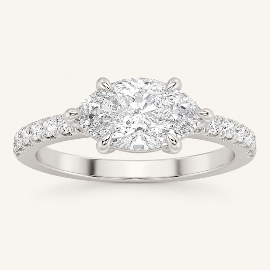 1.5CT Pear Cut Lab Grown Diamond East West Accented Ring