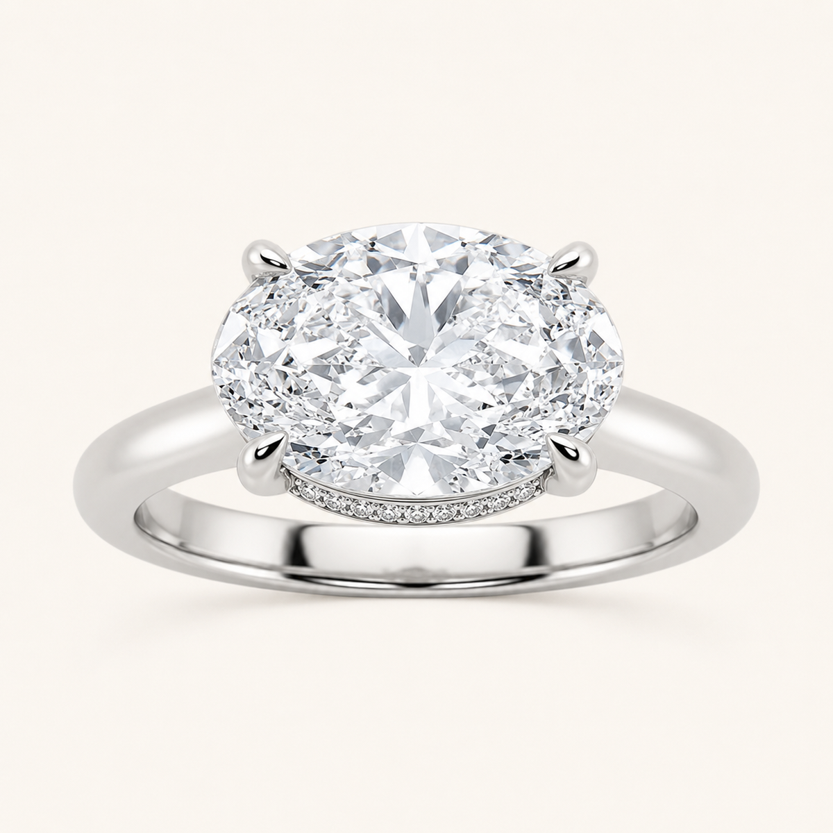 2CT Oval Cut Lab Grown Diamond East West Accented Ring