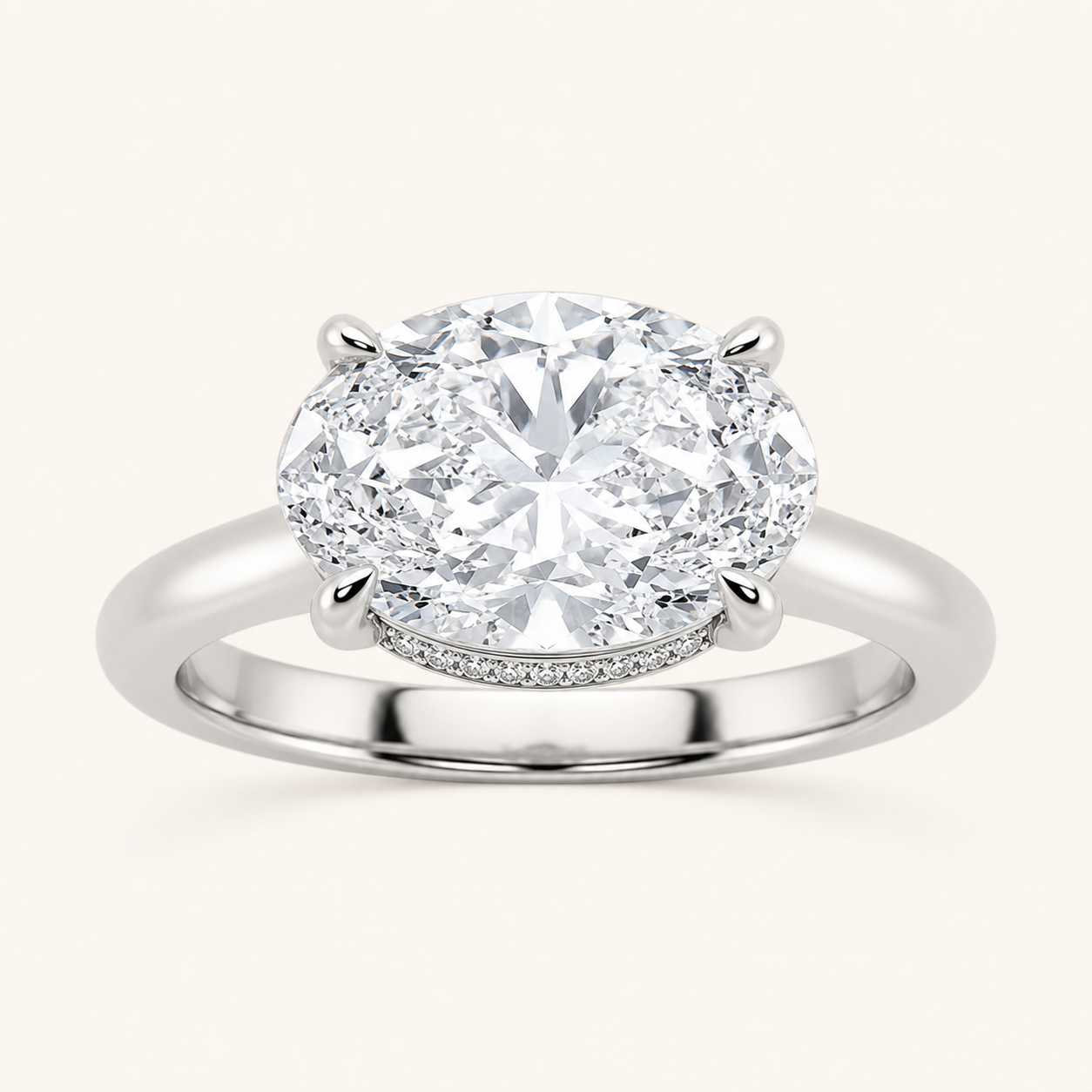2CT Oval Cut Lab Grown Diamond East West Accented Ring