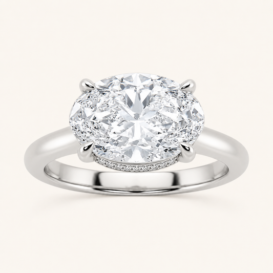 2CT Oval Cut Lab Grown Diamond East West Accented Ring